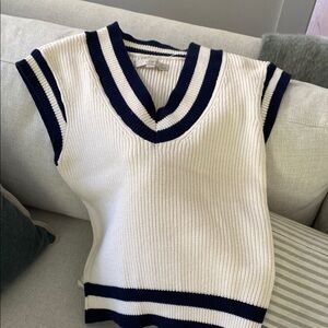 Women's White and Navy Sweater Vest